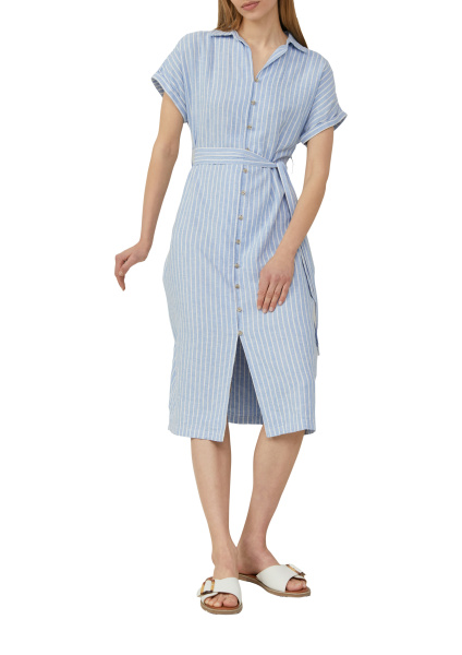 Полосатое платье-миди из льняной ткани S.Oliver