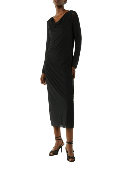 Черное платье-мэш прямого силуэта с горловиной-водопад Comma