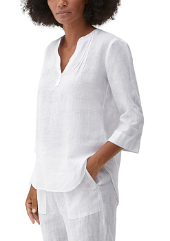 Белая льняная блузка с защипами S.Oliver