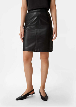 Черная юбка до колена из экокожи Comma