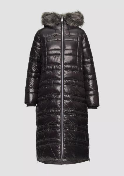 Приталенное стеганое пальто со съемным искусственным мехом S.Oliver