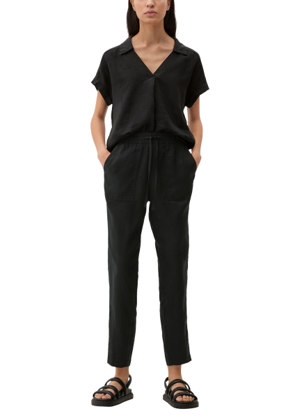 Черные льняные брюки с эластичным поясом S.Oliver