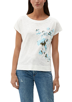 Футболка с флористическим принтом сбоку  S.Oliver