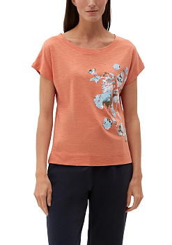 Футболка с флористическим принтом сбоку  S.Oliver