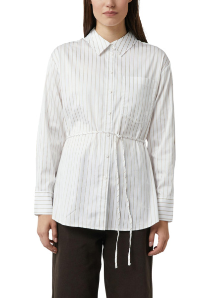 Удлиненная хлопковая блуза в бежевую полоску Comma