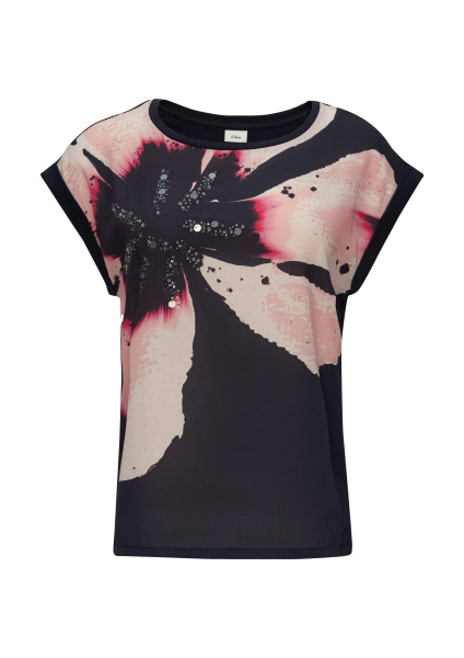 Блуза-футболка с коротким рукавом с акцентным цветком S.Oliver