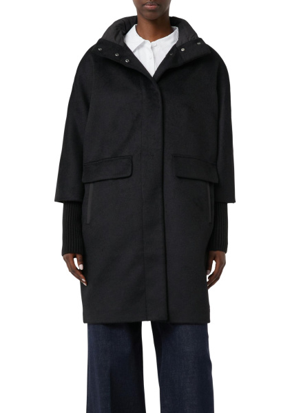 Полушерстяное пальто со стеганым воротником  Comma