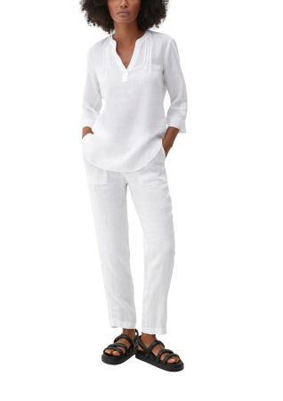 Белая льняная блузка с защипами S.Oliver