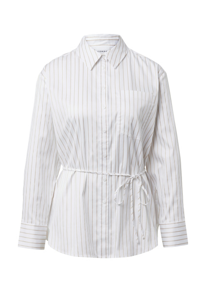 Удлиненная хлопковая блуза в бежевую полоску Comma