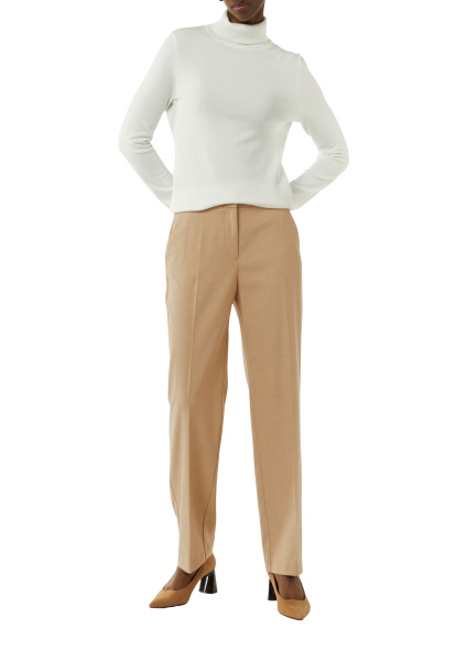 Прямые бежевые брюки из тонкой костюмной ткани Comma