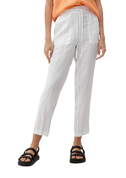 Белые льняные брюки с эластичным поясом S.Oliver