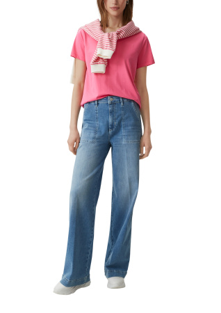 Хлопковая футболка с V-вырезом розовая CommaCi