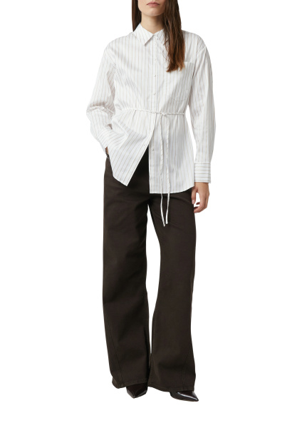 Удлиненная хлопковая блуза в бежевую полоску Comma