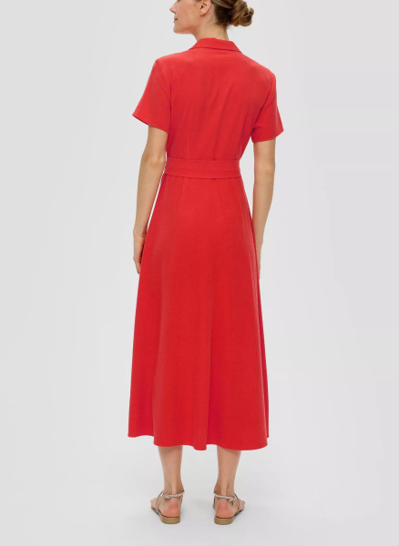 Красное платье на пуговицах с поясом S.Oliver