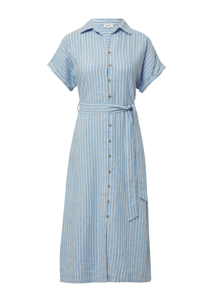 Полосатое платье-миди из льняной ткани S.Oliver