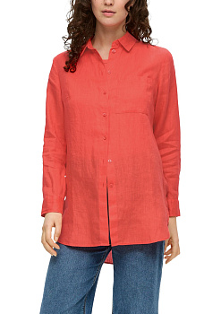 Длинная льняная блуза кораллового цвета S.Oliver