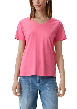 Хлопковая футболка с V-вырезом розовая CommaCi