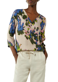 Блуза с оптикой атласа в цветочный орнамент Comma