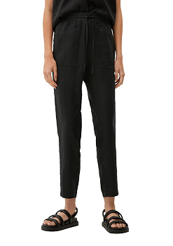 Черные льняные брюки с эластичным поясом S.Oliver